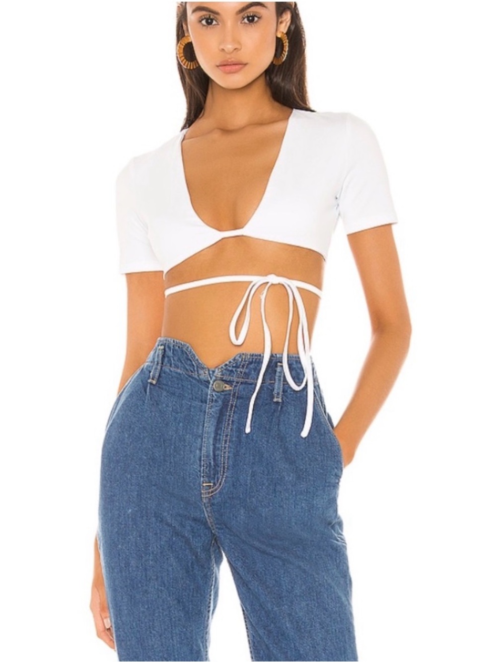 superdown Tamicha White Wrap Tie Crop Top